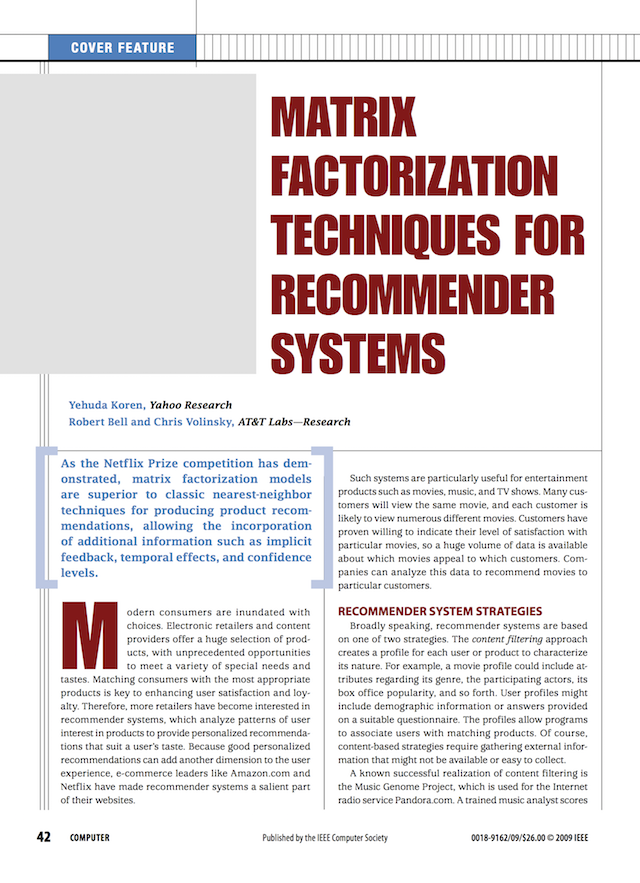 Matrix Factorization Techniques for Recommender Systems