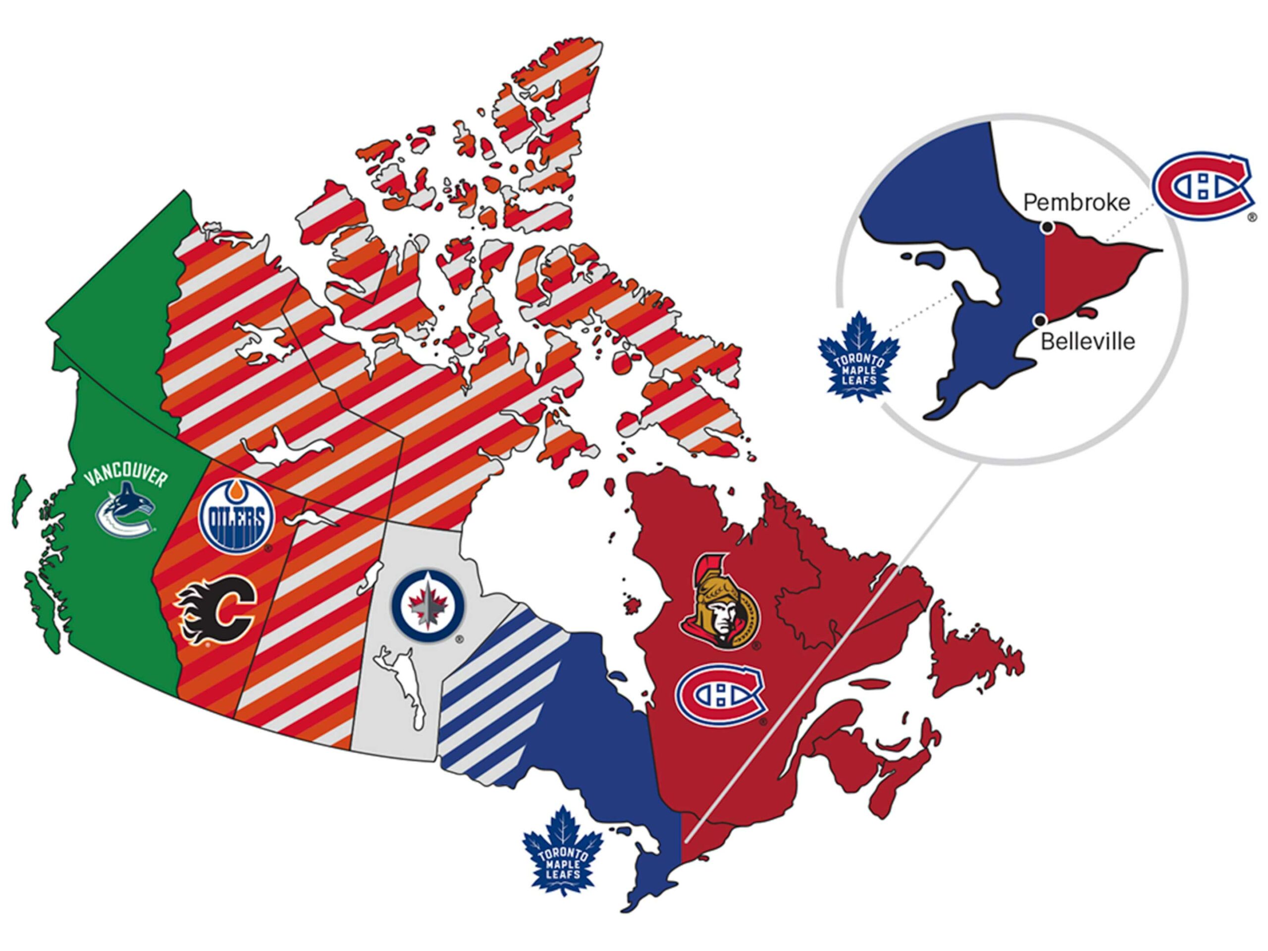 a map of the NHL team regions