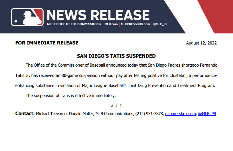 How long is Tatis suspension?